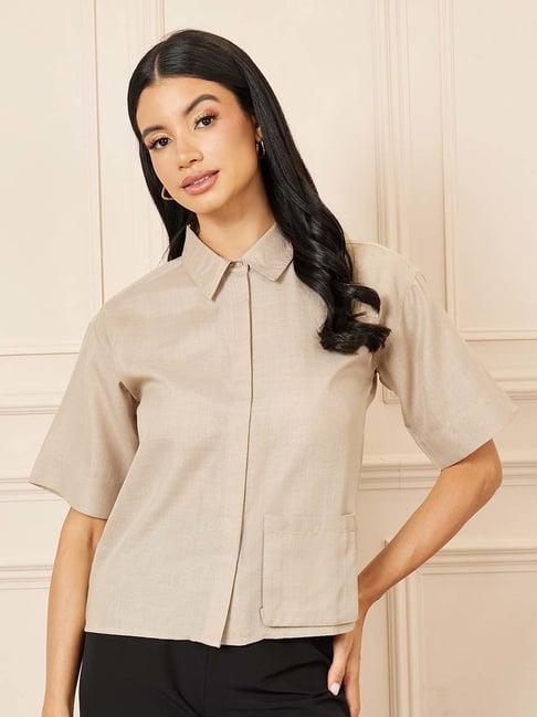 styli beige regular fit shirt