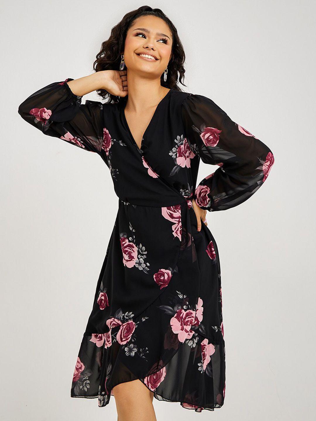 styli black & pink floral dress