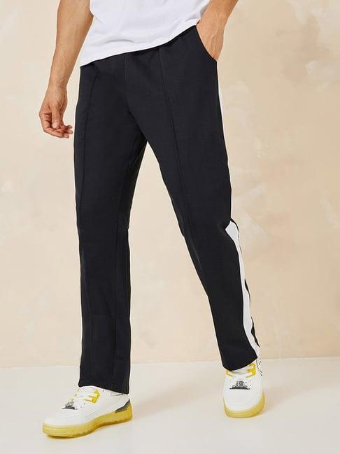 styli black & white cotton straight fit trackpants