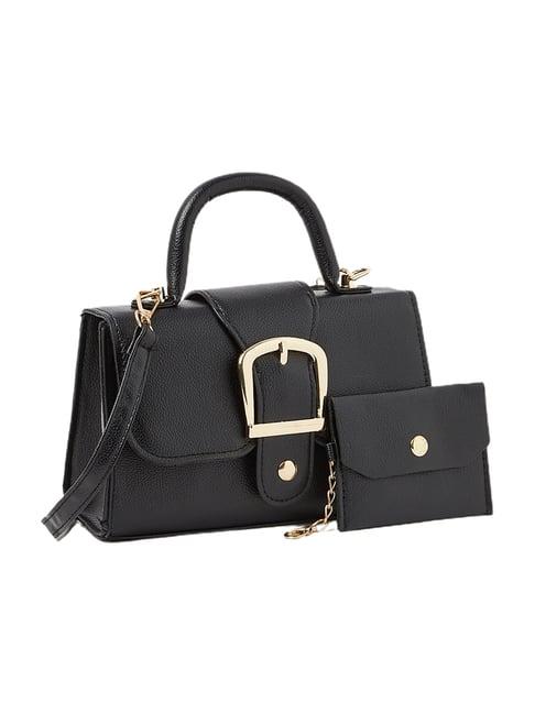 styli black belted buckle accent flap handbag with wallet