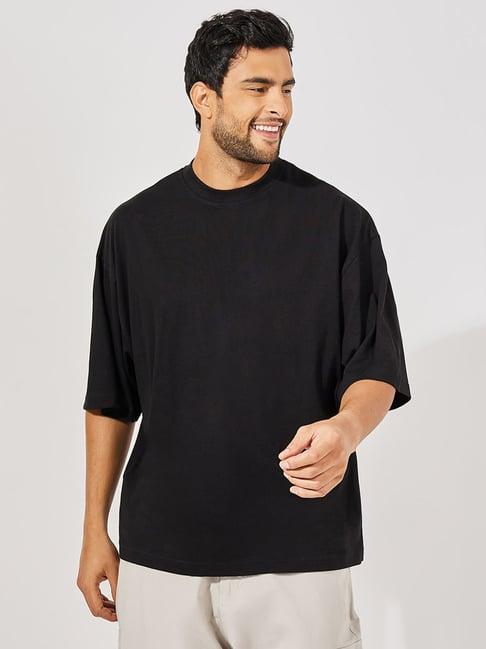 styli black boxy fit printed crew t-shirt