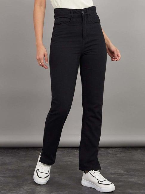 styli black cotton high rise jeans