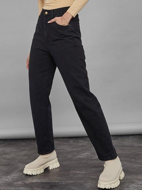 styli black cotton high rise jeans