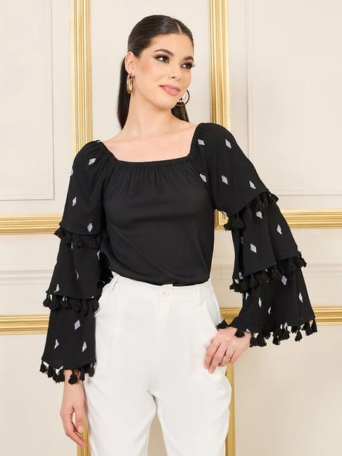 styli black embroidered top