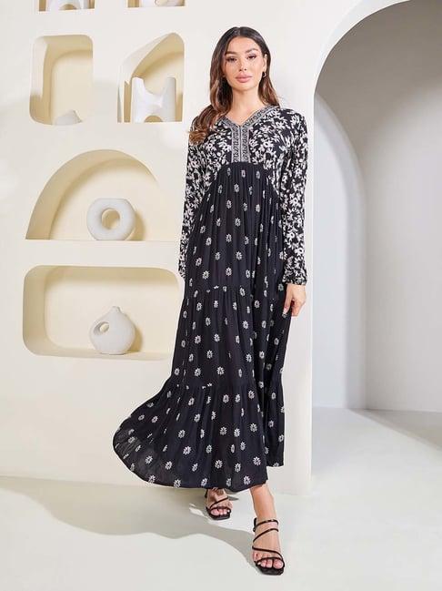 styli black floral print maxi dress