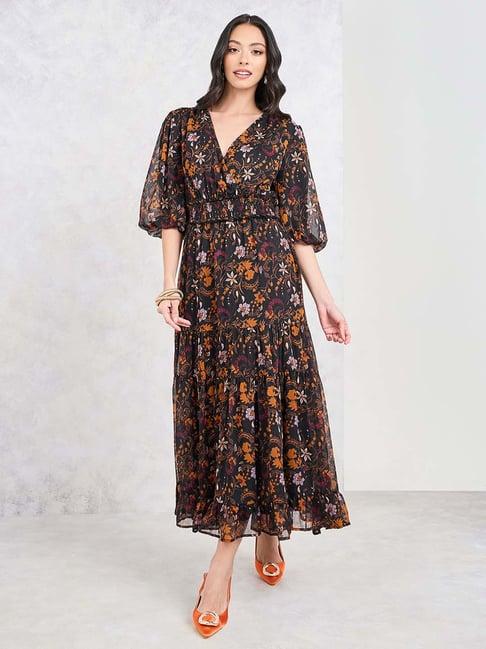 styli black floral print maxi dress