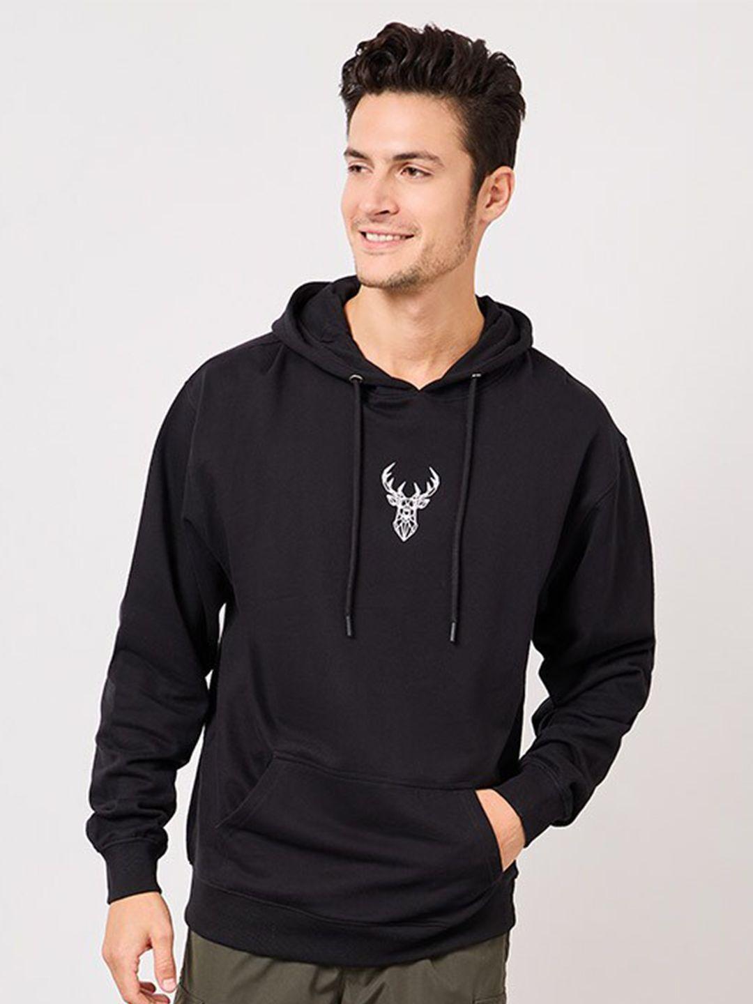 styli black graphic printed hooded pure cotton pullover sweatshirt