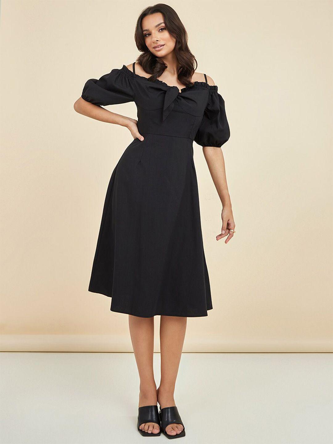 styli black off-shoulder midi dress