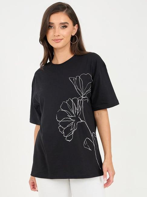 styli black over sized floral print t-shirt