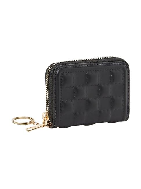 styli black quilted zip around wallet for women