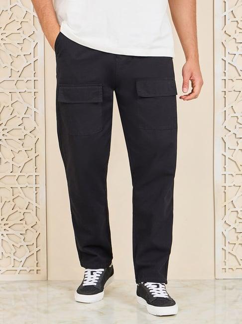 styli black regular fit cargo pants