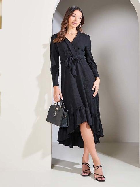 styli black regular fit high-low dress