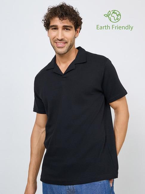 styli black regular fit interlock polo t-shirt