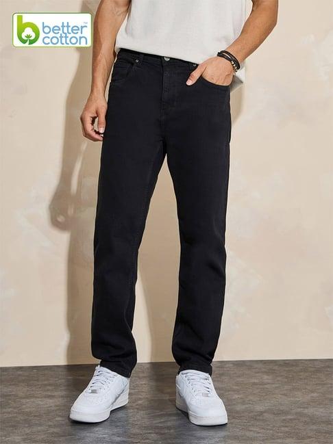 styli black regular fit lightly washed jeans