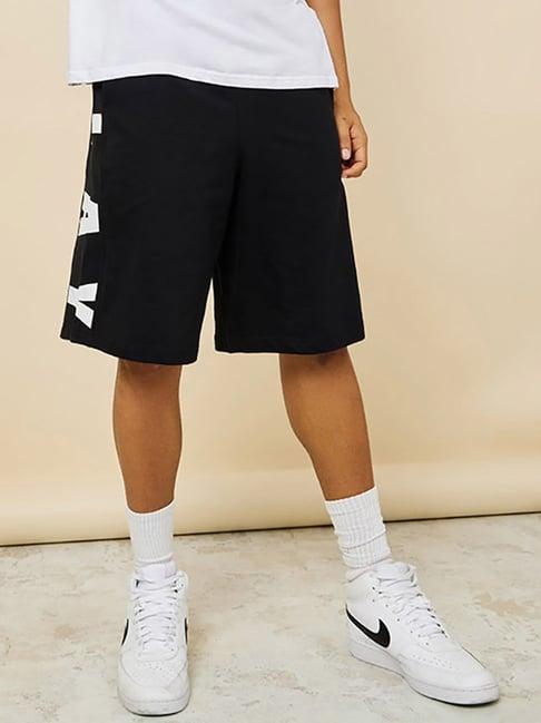 styli black regular fit oversized cotton shorts