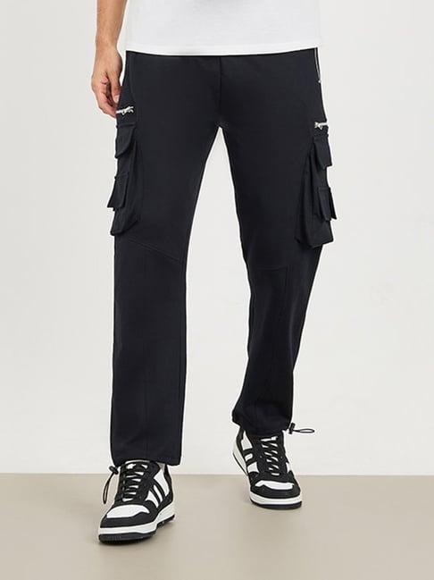 styli black relaxed fit cargo trackpants