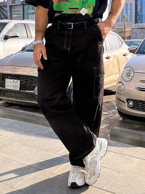 styli black relaxed fit cargo trousers