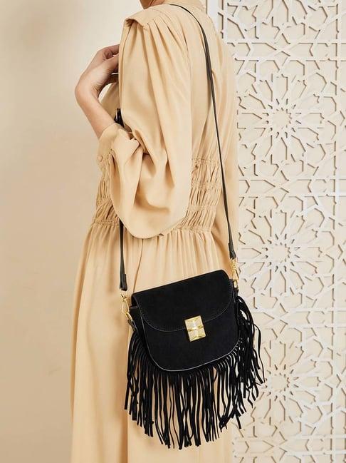 styli black solid sling handbag