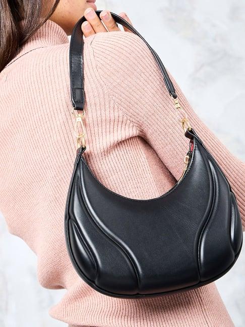 styli black textured hobo bag