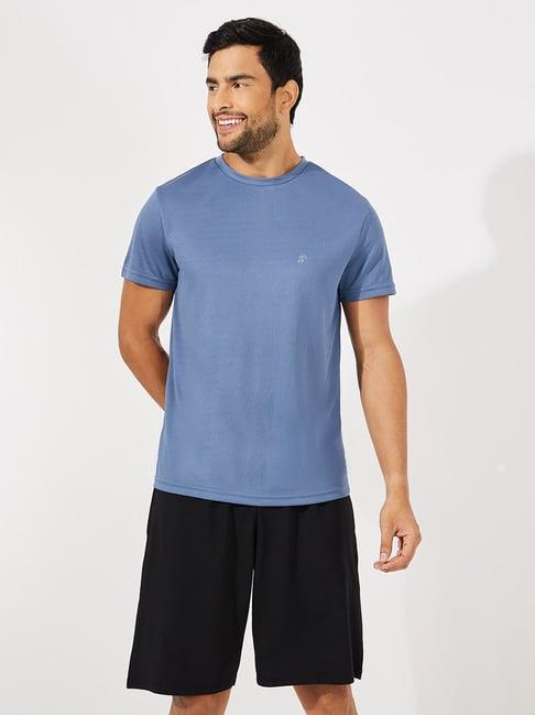 styli blue & black regular fit textured sports t-shirt & shorts set