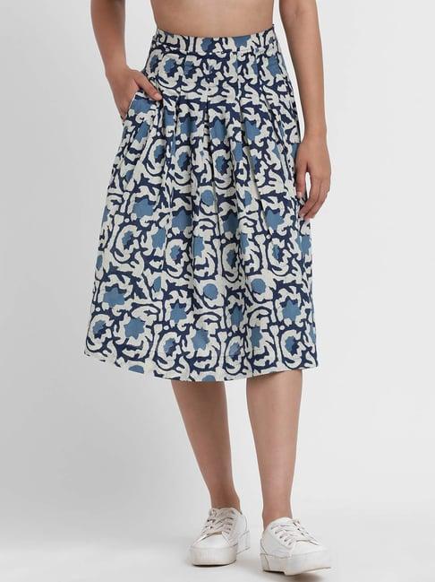 styli blue cotton printed skirt