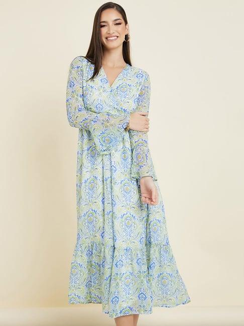 styli blue printed a-line dress