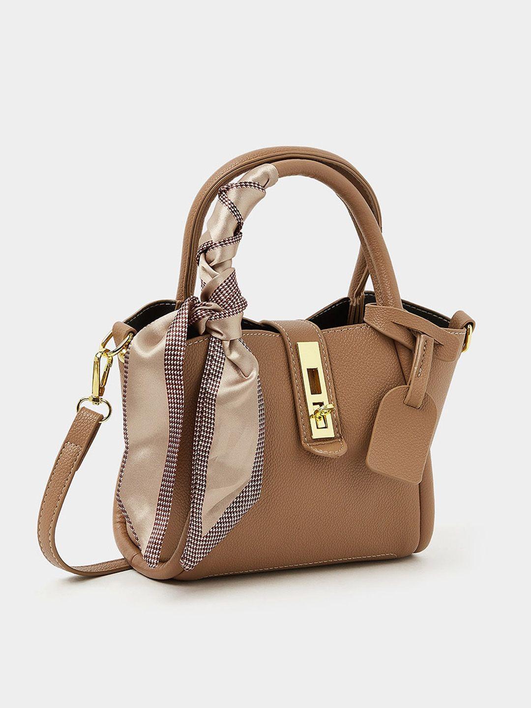 styli brown colourblocked pu structured handheld bag