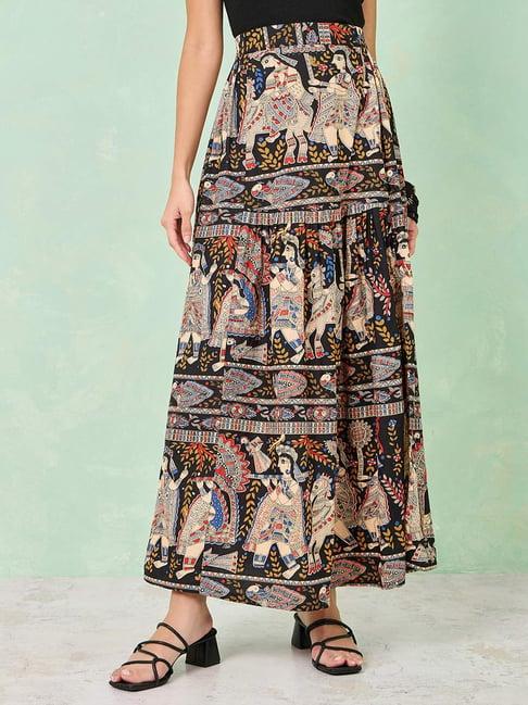 styli brown cotton printed skirt