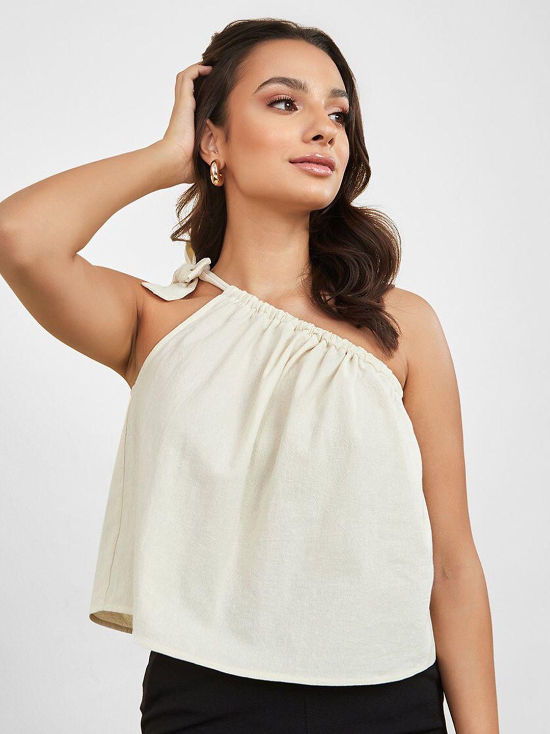 styli cream-coloured one shoulder top