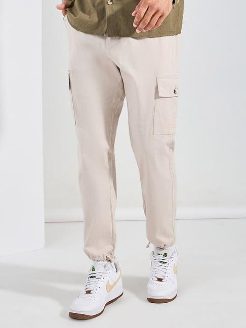 styli cream regular fit cargo joggers