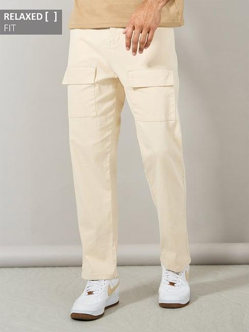 styli cream regular fit cargo pants