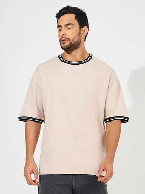 styli cream relaxed fit cotton crew t-shirt