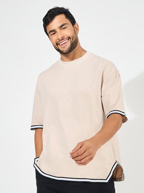 styli cream relaxed fit cotton crew t-shirt