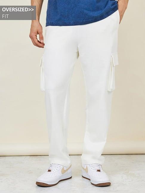 styli cream relaxed fit oversized cargo trackpants