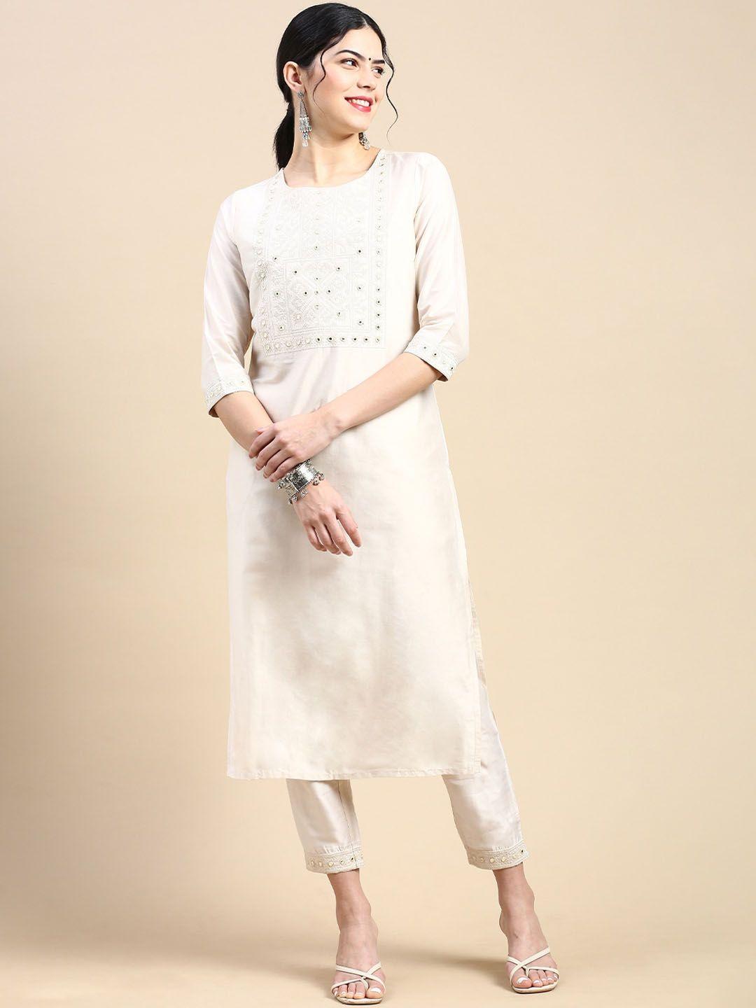 styli ethnic motifs embroidered regular mirror work kurta with trousers