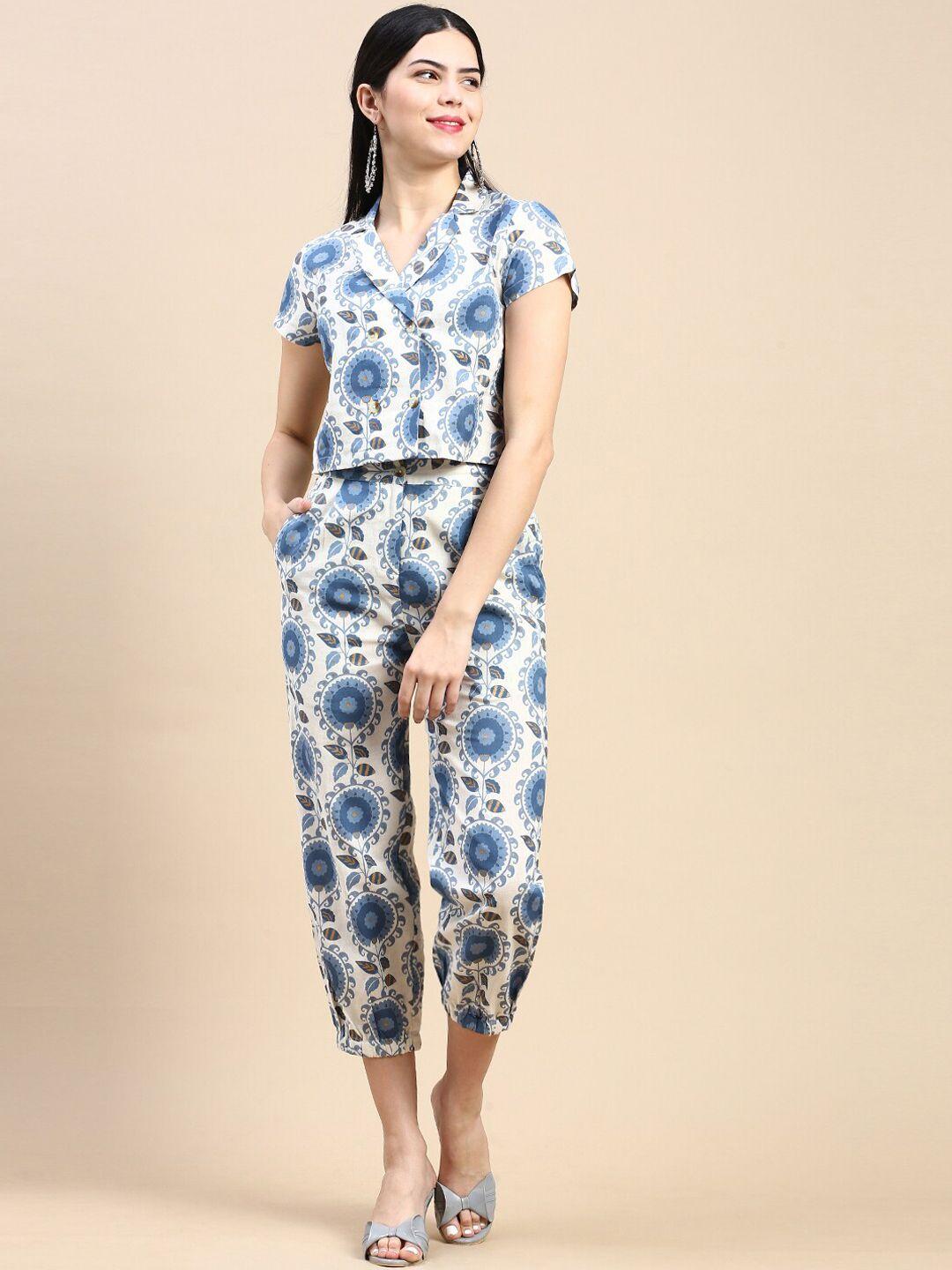 styli ethnic motifs printed pure cotton top with trousers