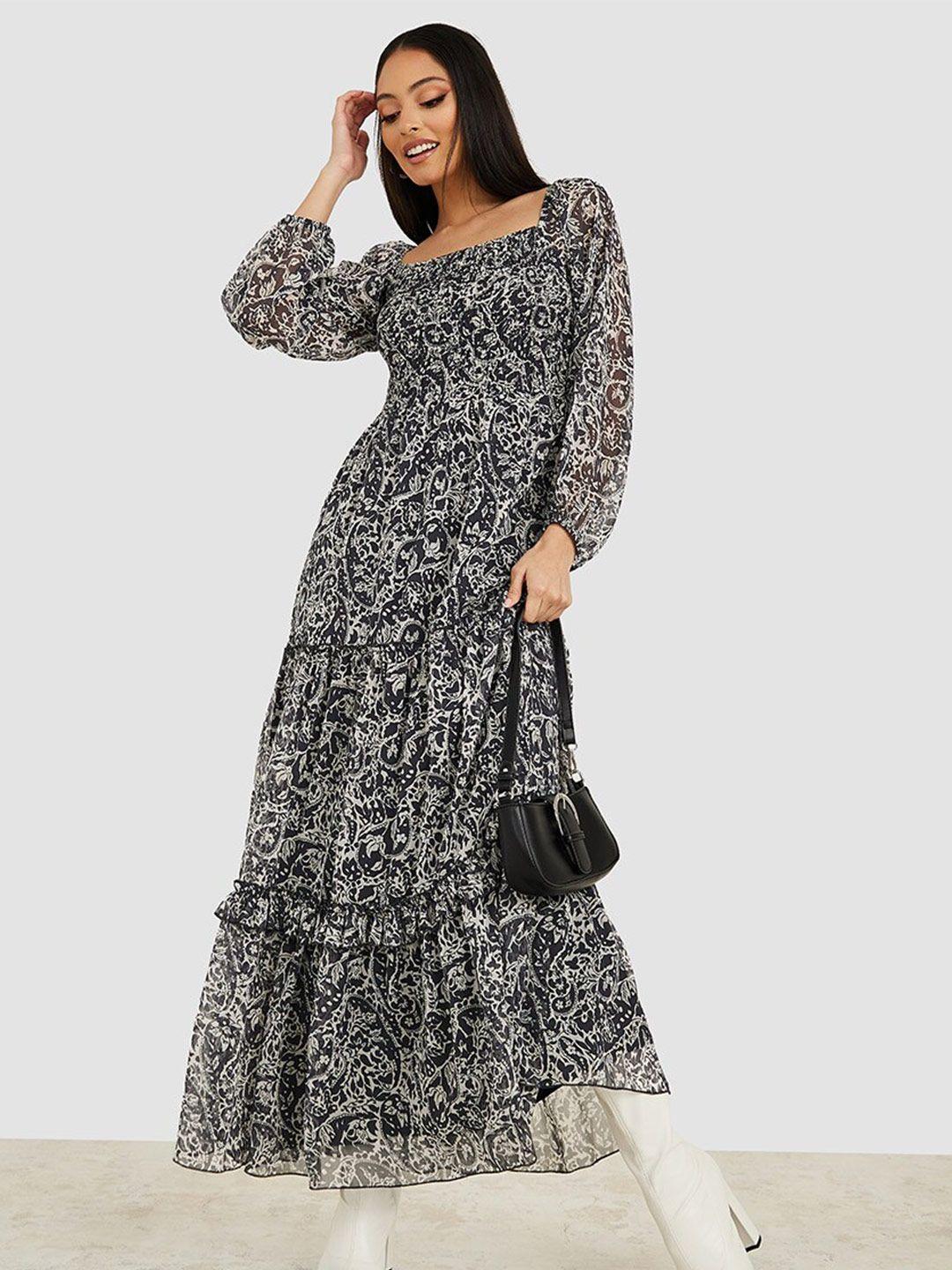 styli ethnic motifs square neck puff sleeves maxi dress