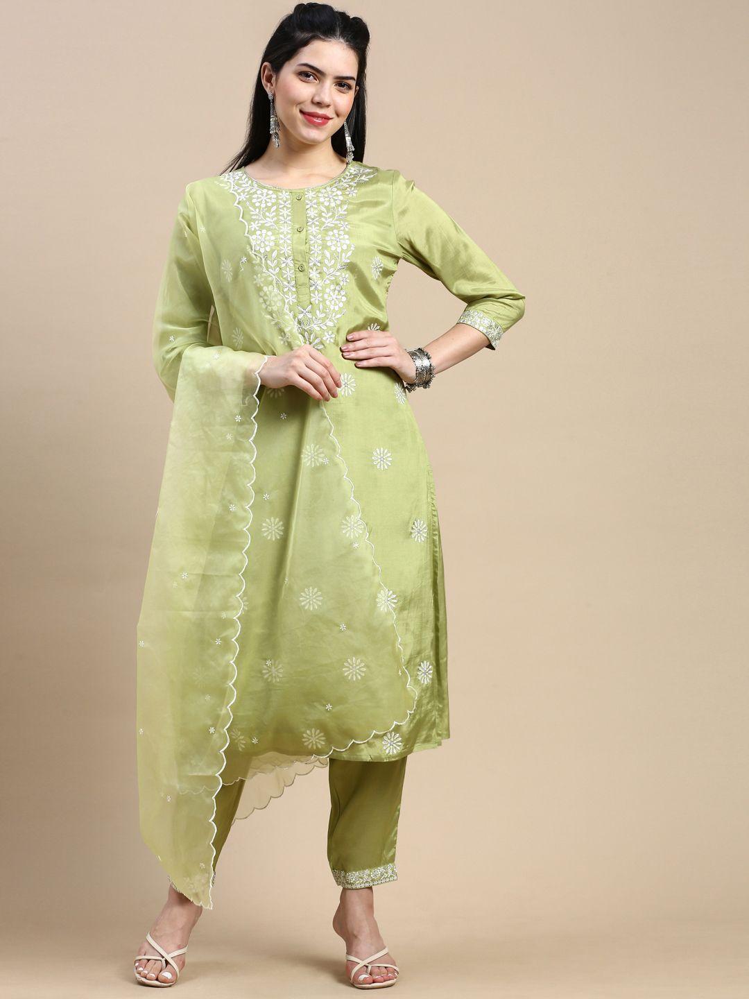 styli ethnic motifs yoke design regular thread work kurta with trousers