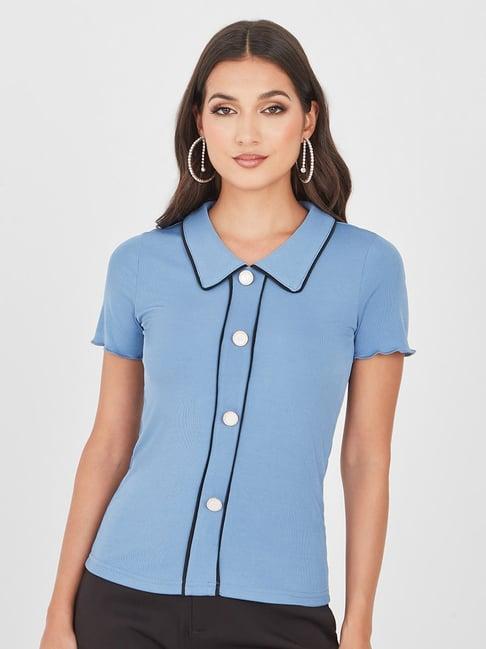 styli fine ribbed with pearl buttons polo t-shirt