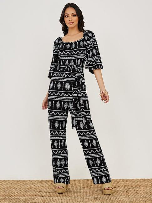 styli flared sleeves geometric print jumpsuit