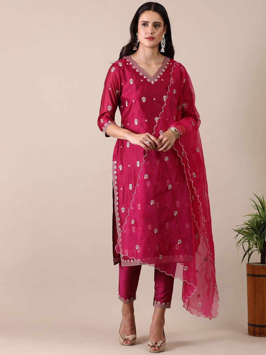 styli floral embroidered straight kurta with trousers & dupatta