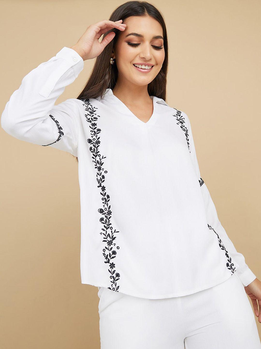 styli floral embroidered twill shirt with side slit trouser co-ords