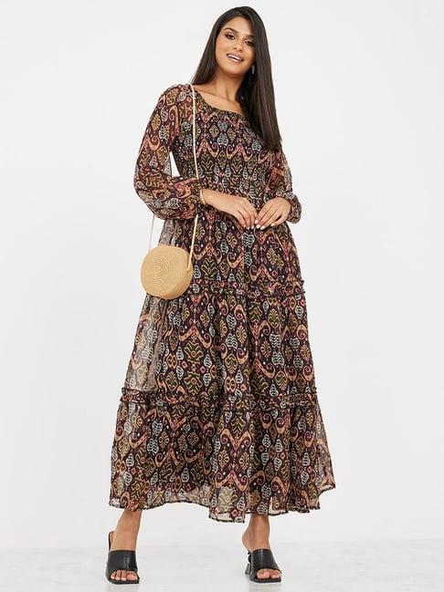 styli floral print smocked detail maxi dress