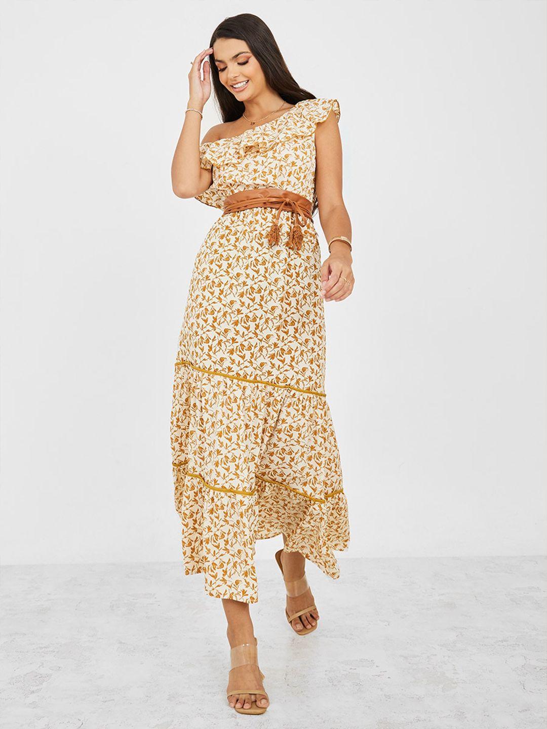 styli floral printed one shoulder tiered maxi dress