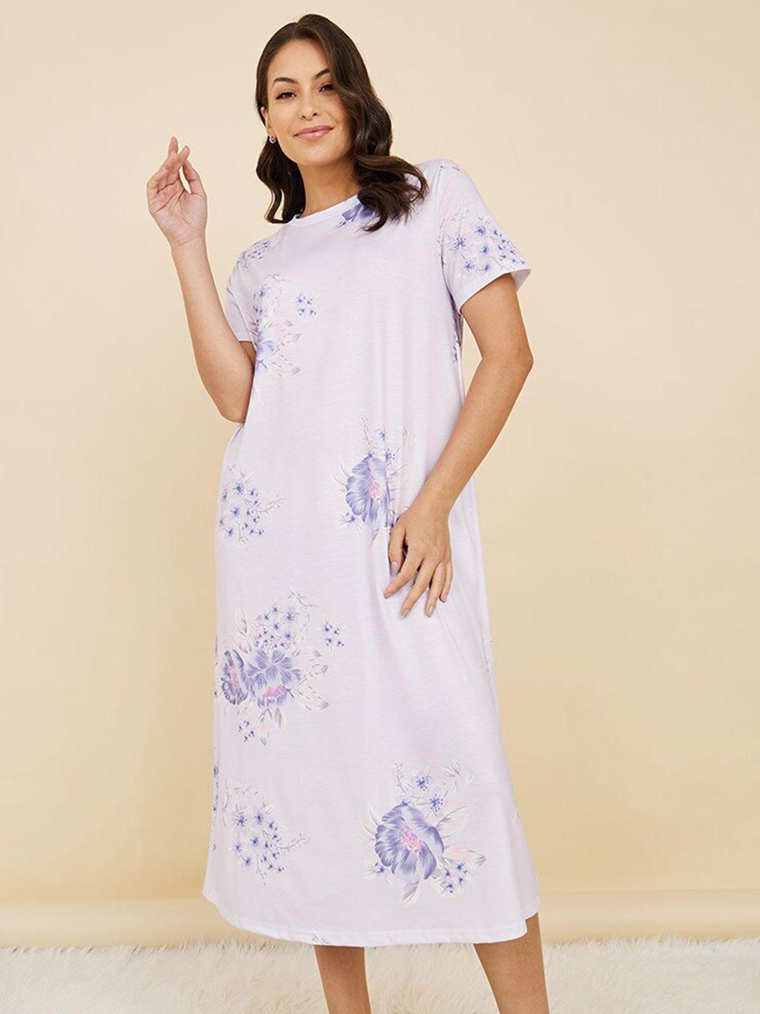 styli floral printed short sleeves round neck midi t-shirt nightdress