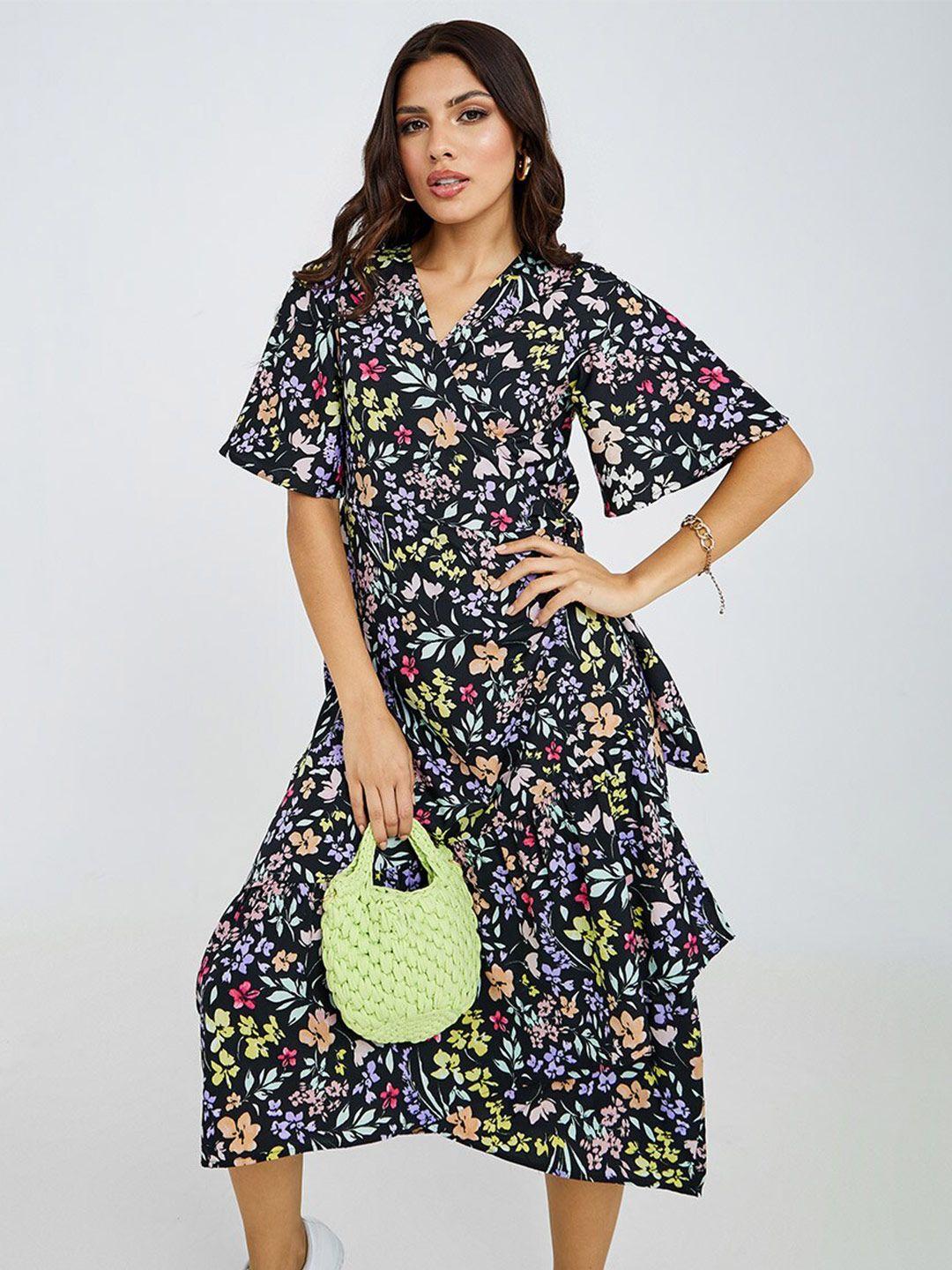 styli floral printed wrap style midi dress