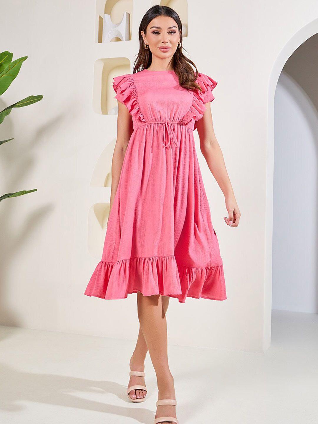 styli flutter sleeve fit & flare dress