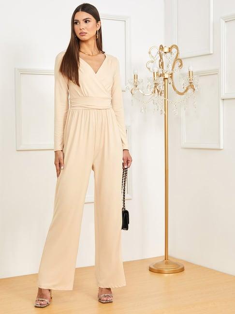 styli front pleating detail wide leg jumpsuit