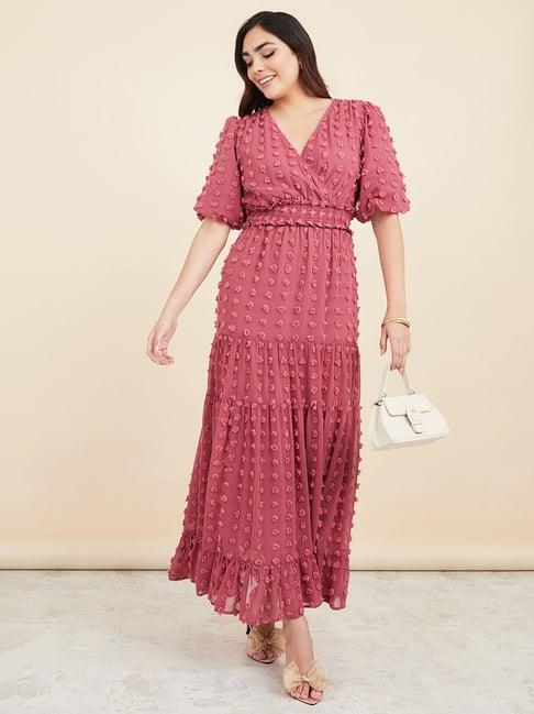 styli gathered waist dobby a-line maxi dress