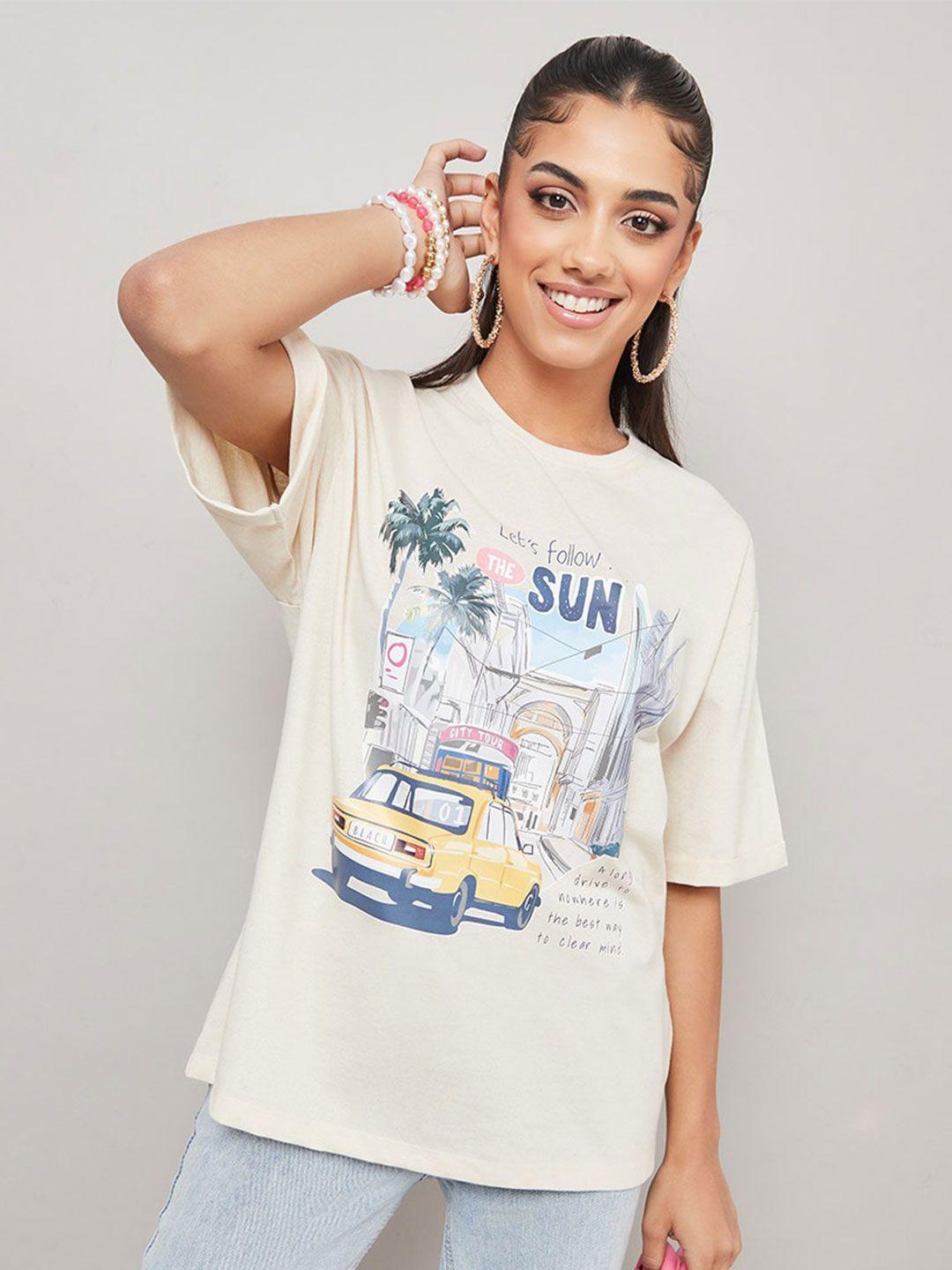 styli graphic printed drop shoulder sleeves relaxed fit cotton t-shirt